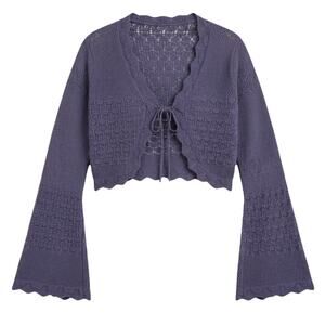 Torrid Festi Blue Crochet Tie Front Cardigan Boho Festival Crop Sz 1= US 14/16